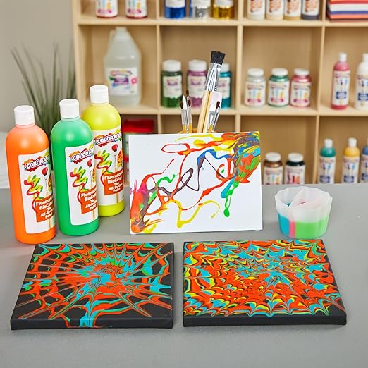 Colorations BioColor Paint, Fluorescent, 16 oz, Set of 9, Washable, Non-Toxic, Kids Paint, School Art Supplies