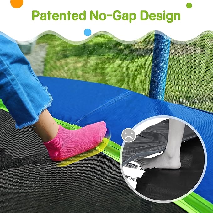 Zupapa Trampolines No-Gap Design 1500 LBS Weight Capacity 16 15 14 12 10 8FT for Kids Children with Safety Enclosure Net Outdoor Backyards Large Recreational Trampoline