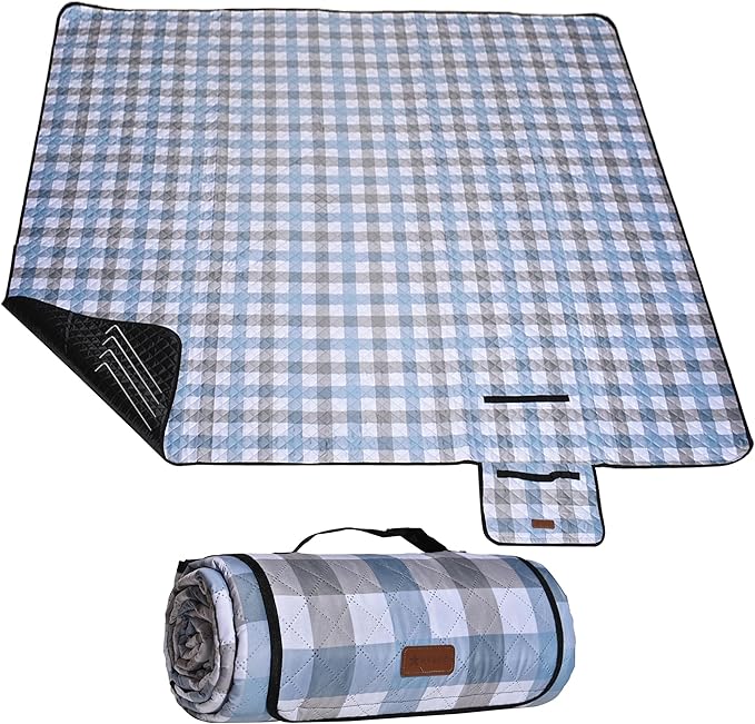 HX&OD Outdoor Picnic Blanket, Extra Large, 80''x60'' Waterproof Foldable Blankets Gingham Picnic Mat for Beach, Camping Grass Lawn Park Accessories Cute Couple Ideas Wedding (Coffee Color, 80”x60”)