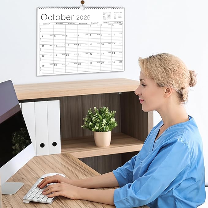 2026 Wall Calendar - 2026 Calendar from Jan. 2026 - Dec. 2026, 14.6" x 11.4", 12 Months Wall Calendar 2026, Thick Paper, Twin-Wire Binding, Simple Design