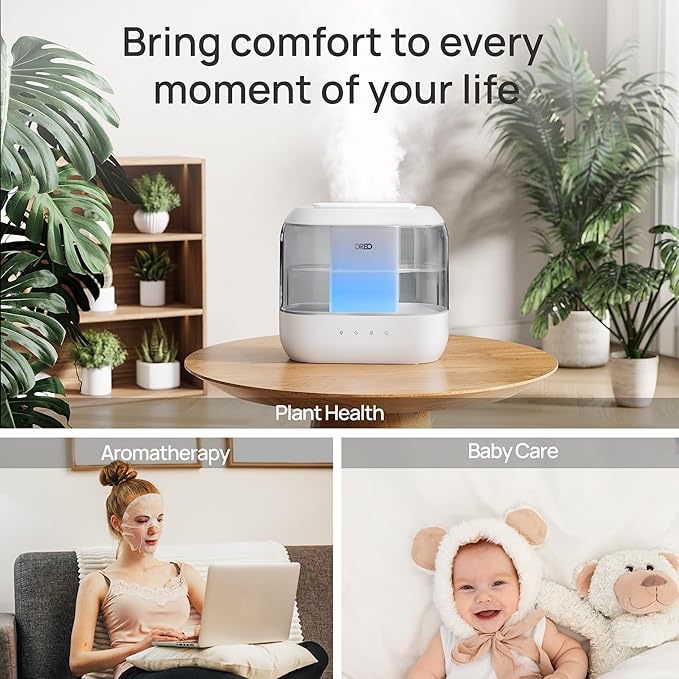 Dreo Top Fill 4L Humidifiers for Bedroom, 36H Runtime, 28 dB Quiet Cool Mist Supersized Air Humidifier for Large Room, Plants, Baby Nursery, Indoor, Night Light, Easy to Clean & Fill, Gray