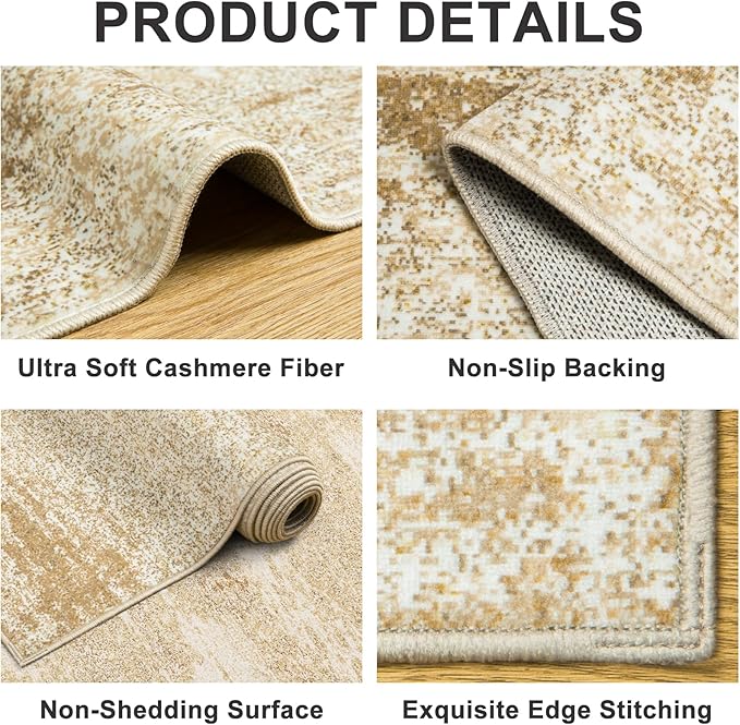 Area Rugs 9x12 Living Room - Washable Rug Modern Abstract Soft Large Neutral Non-Slip Carpet Indoor Floor Stain Resistant Thin Carpets for Bedroom Dining Room Farmhouse Nursery Home Office Beige