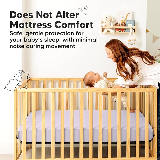 Waterproof Crib Mattress Protector Cover Fitted - 2-Pack Quiet Baby Crib Mattress Pad Sheets, 52" x 28" Soft Quilted Cotton Baby Sheet, Machine Washable, Easy Fit, Durable (Thistle/Quin)