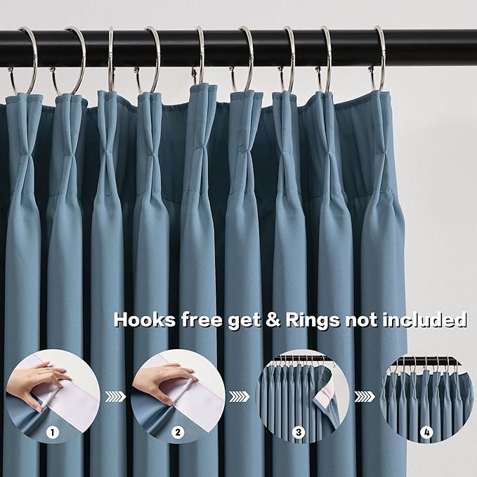 KEQIAOSUOCAI Dusty Blue Pleat Wide Width Drapes 80 x 63 inch Long 2 Panels - Thermal Insulated Room Divider Curtains for Bedroom/Living Room/Patio, Pinch Pleated Curtain Panel with Hooks