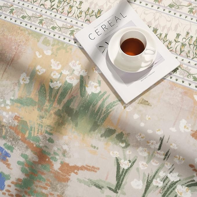 2x3 Rug Impressionist-Style Vintage Indoor Door Mat Machine Washable Small Area Rug Non-Slip Low Pile Throw Rugs for Entryway Kitchen Front Door Indoor Entrance Entry Kids Room, Beige