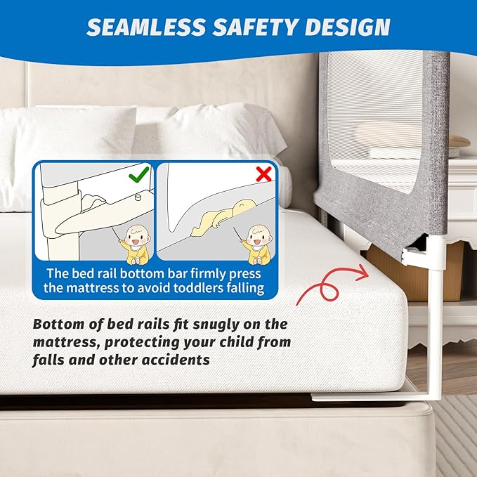 3-Piece Queen Size Bed Rails for Toddlers, with Headboard Rod -Height Adjustable Baby' Safety Bed Rails Guard for Queen Size Bed(3Pack 78.7"x78.7"x59"-Gray)