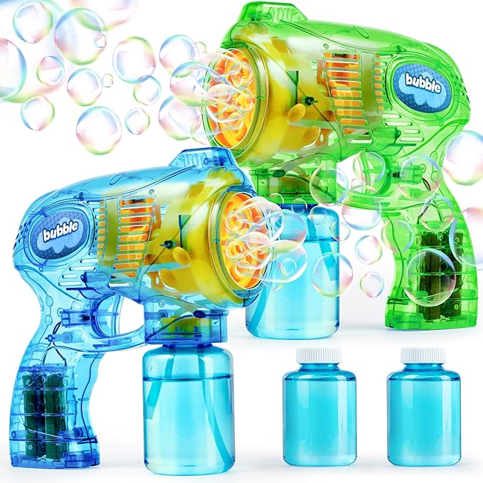 JOYIN 2 Bubble Guns Blaster Kit with 2 Solution for Kids, Automatic Bubble Maker Blower Machine for Party Favors, Birthday, Outdoor & Indoor Activity, Summer Toy