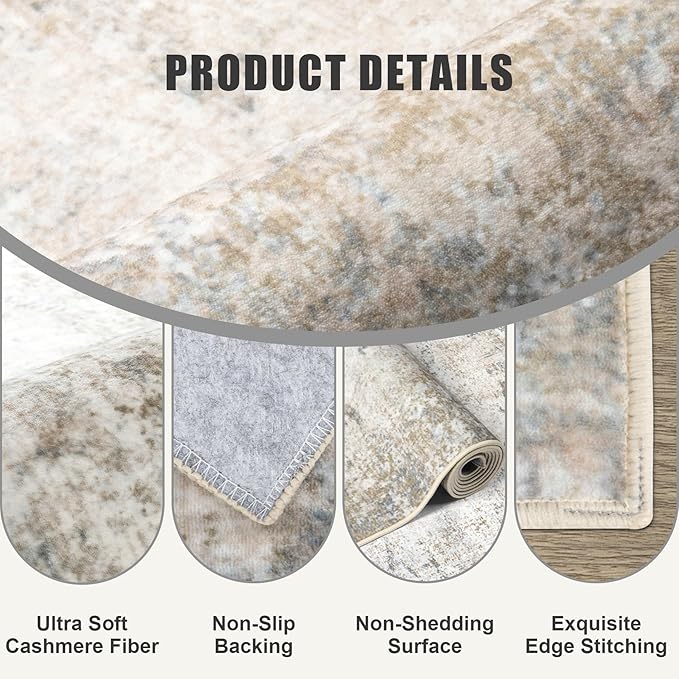 6x9 Area Rug Living Room Rug: Washable Modern Abstract Soft Thin Rug Indoor Floor No Slip Stain Resistant Carpet for Bedroom Dining Room Farmhouse Nursery Home Office - Brown Grey