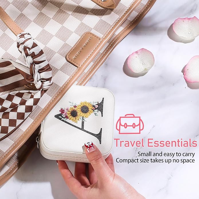 AYGXU Travel Jewelry Box for Women and Girls - Small Case With Initial A-Z - Teacher Gifts