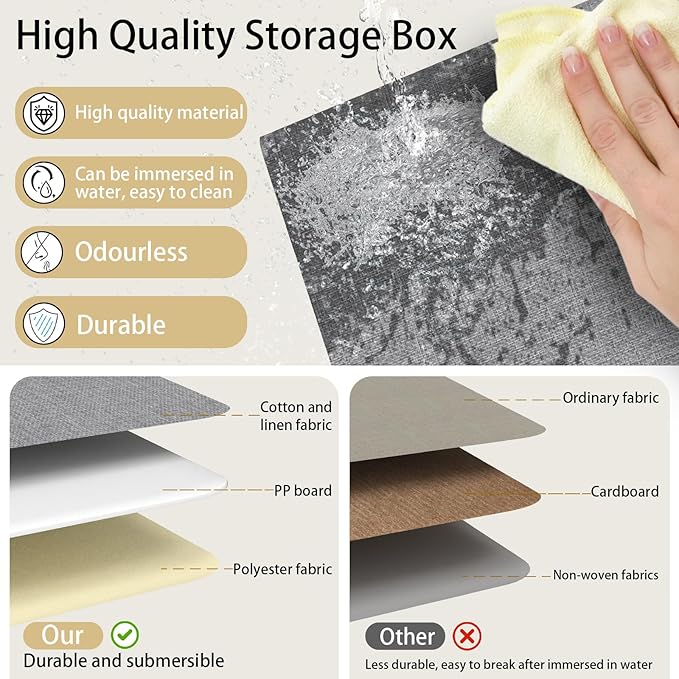 Yawinhe Collapsible Storage Boxes, Foldable Bin with Lids, Cube Clothes Organizer Basket with Handles, Grey, 13.0''Lx9.0''Wx7.9''H, 1-Pack, SNK024GS-1