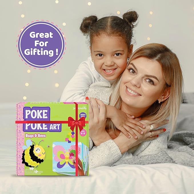 jackinthebox Poke Poke Art – Bugs Theme, Mess-Free Fabric Art and Craft, Flower Pressing Kits, Gift for Kids, Toys for Girls and Boys Ages 4 5 6 7 8