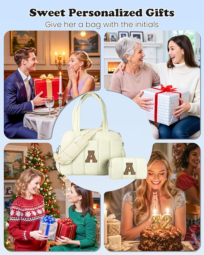 Birthday Gifts for Her-Duffle Bag for Travel Women, Travel Bags，Initial Overnight Bag with Wet Pocket，Lightweight Weekender Bags Personalized Gym Tote with Makeup Pouch