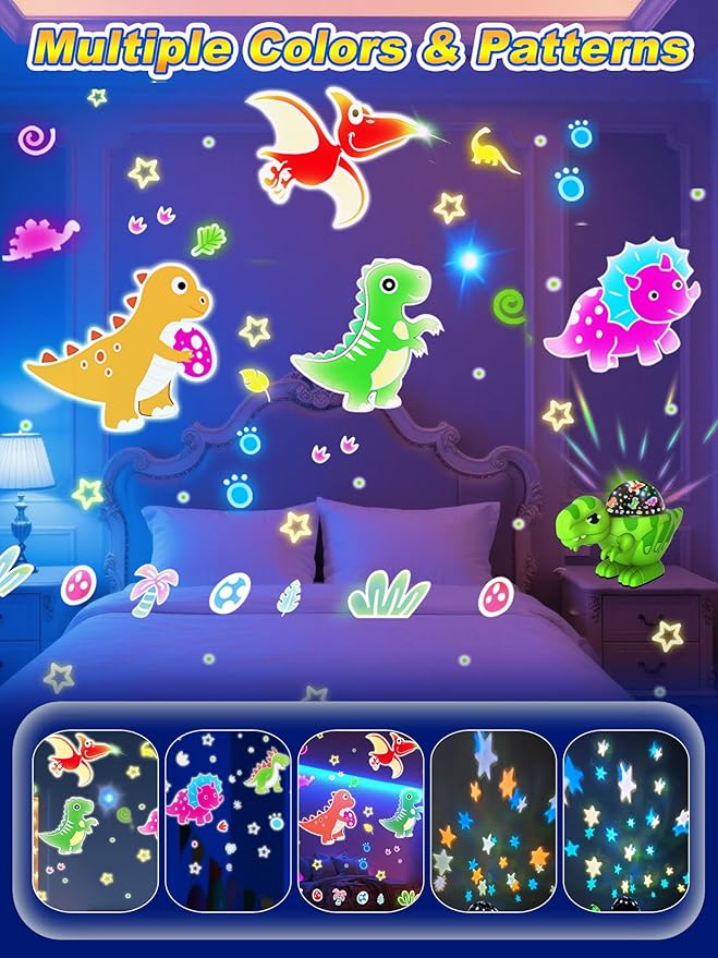 Dinosaur Night Light for Kids,Toys for 2-4 Year Old Boys,Star Projector 360°Degree Rotation, 9 Lighting Color Modes,Birthday Gift Decorations, Stars for Ceiling Projector for Bedroom Decor