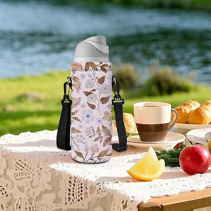 RICHEN Neoprene Water Bottle Carrier Bag with Adjustable Shoulder Strap,Insulated Water Bottle Cover for Stainless Steel/Glass/Plastic Bottles