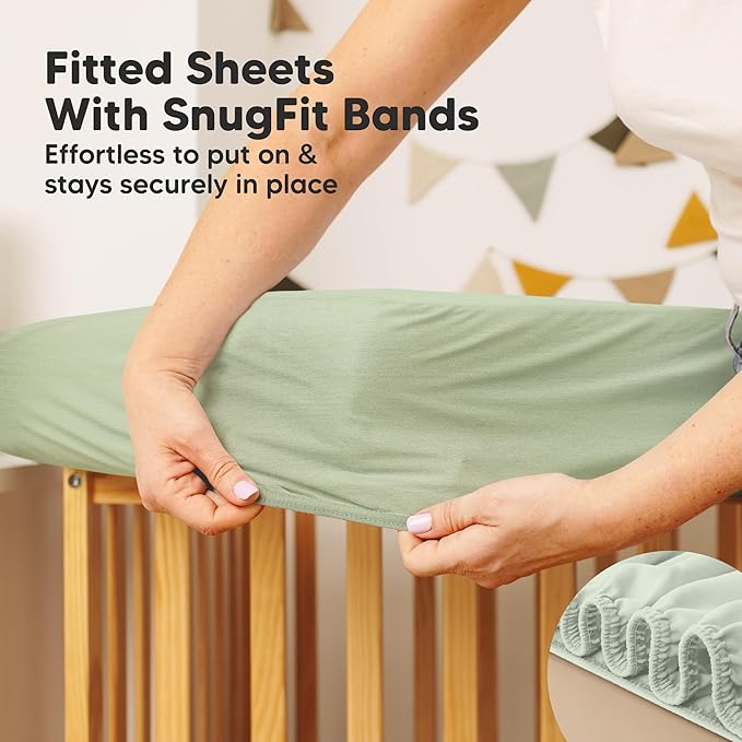 Waterproof Crib Mattress Protector Cover Fitted - 2-Pack Quiet Baby Crib Mattress Pad Sheets, 52" x 28" Soft Quilted Cotton Baby Sheet, Machine Washable, Easy Fit, Durable (Soft Fern/Quin)