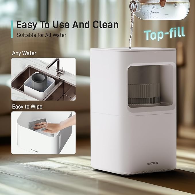 Evaporative Humidifier for Bedroom, 2.11Gal/8L Quiet Humidifiers Large Room with SleepyTime, Aroma Diffuser, 6 Speeds, Top Fill, No White Dust, Auto Off Humidifier for Baby Nursery Home Office