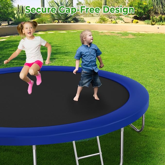 12FT 14FT Trampoline with Slide and Swings, ASTM Approved Outdoor Trampoline with Basketball Hoop and Ladder, Capacity for 5-7 Kids and Adults