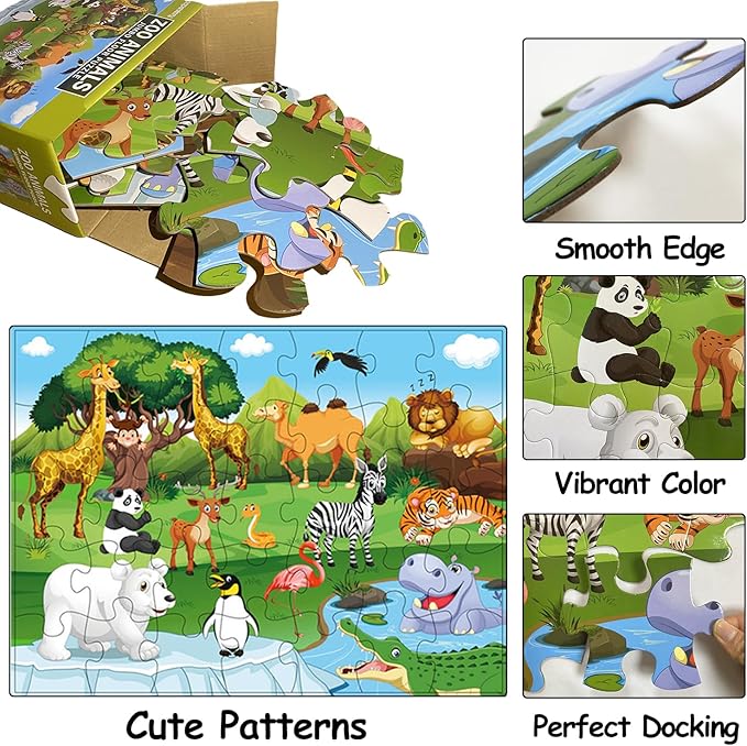 Jumbo Floor Puzzle for Kids, Large Jigsaw Puzzles 35 Piece for Kids Ages 3-5,Preschool Learning & Education Toys, Gifts for 4-8 Year Old Boys and Girls (Grassland Animal)
