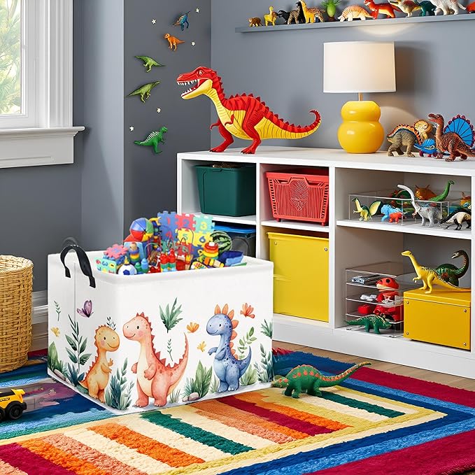 HIYAGON Rectangular Dinosaur Basket Kids Baby Storage Bin Toy Basket Organizer Box for Boys Dinosaur Room Decor(Colorful Dinosaur)