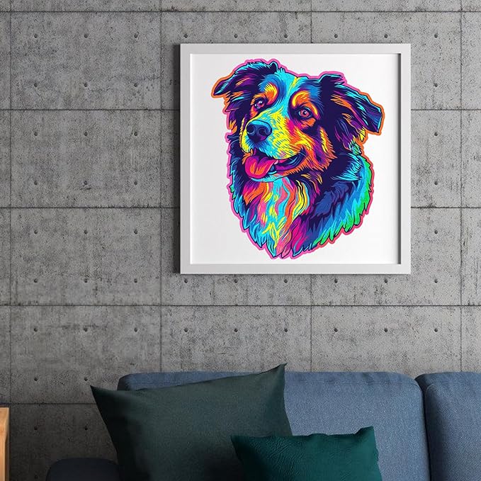 Australian Shepherd Dogs Wooden Puzzle Stained Colorful (9.7 * 11.2in-200pcs) Art Painting Wooden Puzzle for Kids Adults, Birthday Mother's Father's Day Christmas for Dad Mom Son Daughter