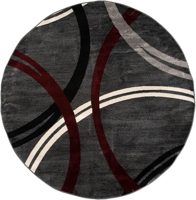 Rugshop Modern Wavy Circles Design 6' 6" (6' 6" Diameter) Red