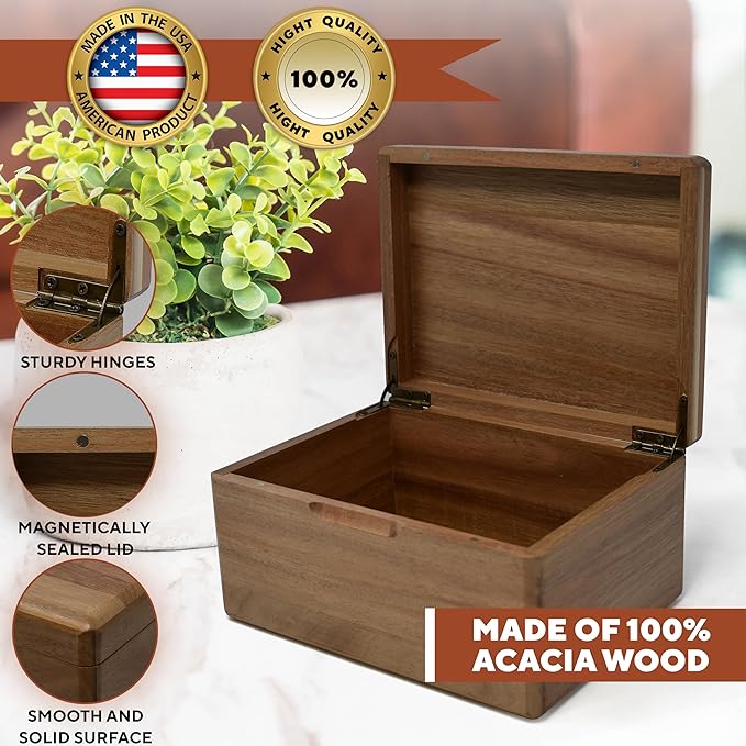 Baby Keepsake Box - Personalized Newborn Memory Box, Acacia Wood Decorative Boxes for Kids, Engraved Birth Stats Wooden Crate for Boys & Girls, Birth Statistics Wooden Chest with Hinged Lid, 8x6x4 in
