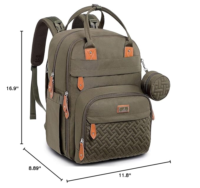 BabbleRoo Diaper Bag Backpack - Baby Essentials Travel Tote - Multi Function Waterproof Diaper Bag, Travel Essentials Baby Bag with Changing Pad, Stroller Straps & Pacifier Case - Unisex, Army Green