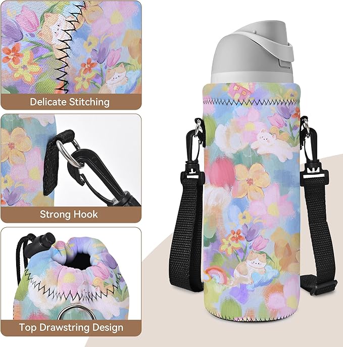 AUPET Water Bottle Sling Bag Carrier Crossbody Sleeve,Insulated Neoprene Bottle Case Holder Pouch Cover 500ML/17oz with Shoulder Strap for Walking Women Men