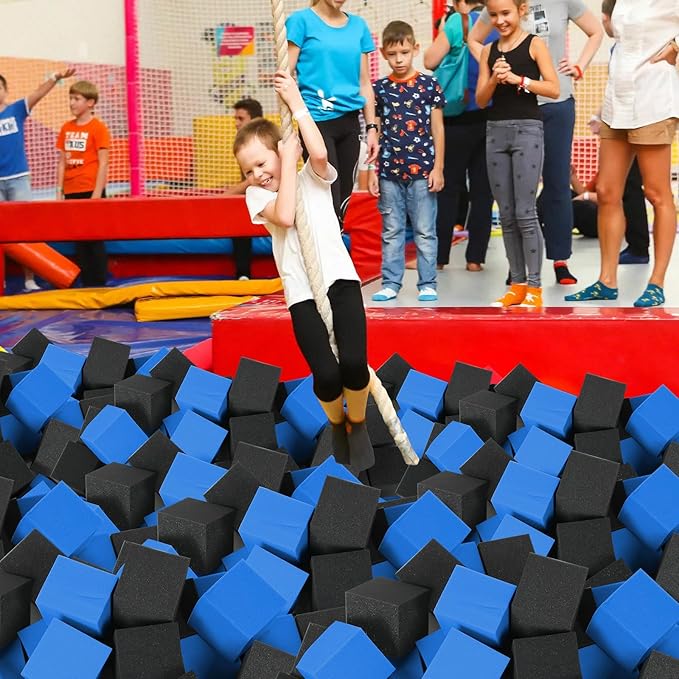 Foam Pit Cubes, 24 PCS 5 Inches Gymnastics Foam Blocks Trampoline Blocks, Multi-Sport Protective Padding for Gymnastics, Trampoline, Parkour, Skate Parks & BMX - Black & Dark Blue