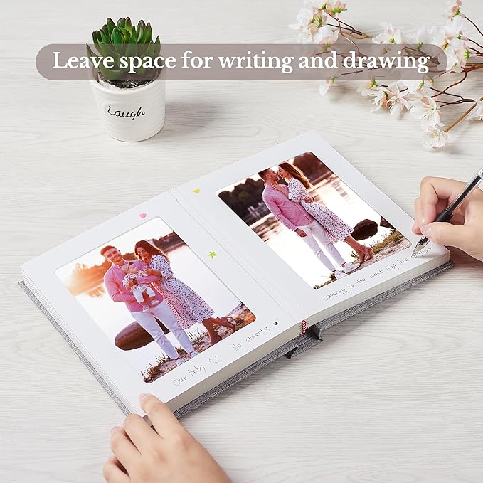 Photo Album 5x7 with Writing Space Linen Cover 5x7 Photo Album Book Holds 20 Photos Ideal for Wedding Theme-Album and Baby Photo Albums (Black,20 Pockets)