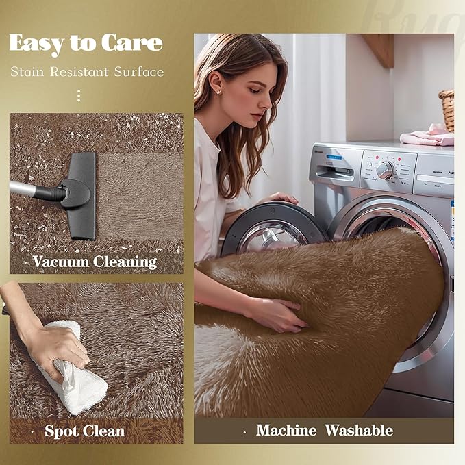 8x10 Area Rug for Living Room: Fluffy Shag Soft Washable Rugs Large Fuzzy Plush Indoor Carpet for Bedroom Nursery Playroom Kids Girls Boys Room (Coffee, 8'x10')