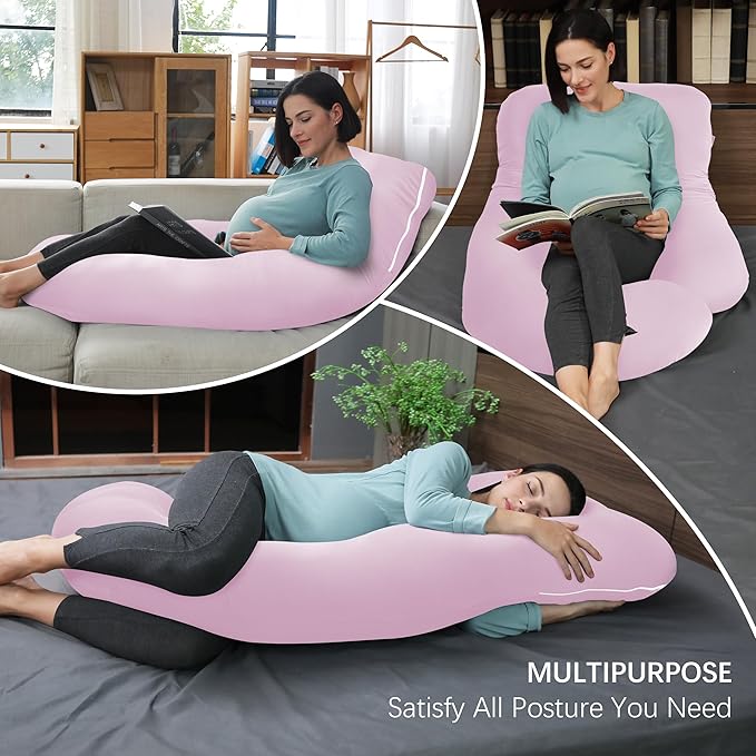 MOON PARK Pregnancy Pillows for Sleeping - U Shaped Full Body Maternity Pillow with Removable Cover - Support for Back, Legs, Belly, HIPS - 57 Inch - Purple - Cooling Cover