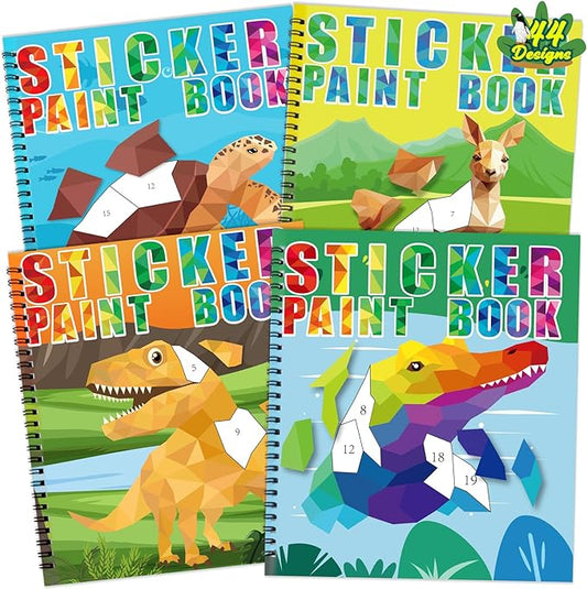 90shine 4PCS Sticker Books for Kids Ages 4-8 Includes Underwater Pet Dinosaur Rainbow Themed Multiple Designs Party Gift Create 44 Pictures