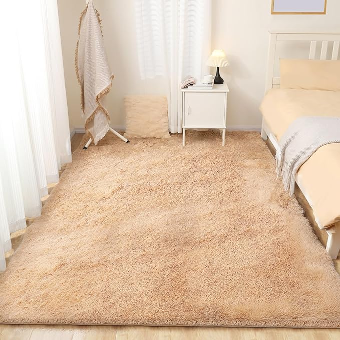 9x12 Area Rug, Fluffy Plush Carpet for Living Room, Bedroom, Nursery, Study, Kids Room - Soft Non-Slip Indoor Decor, Camel