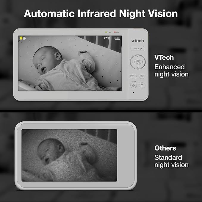 VTech [2025 Upgrade Baby Monitor with 7" IPS Screen, Pan Tilt Zoom Camera, No WiFi Video Baby Monitor with Camera and Audio, Multi-Color Night Light, 2-Way Talk, Lullabies, Advanced HQ Max