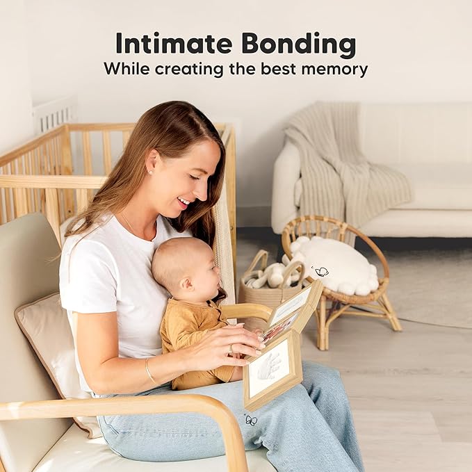 Baby Shower Gifts for Boys, Girls - Baby Hand and Footprint Kit, Newborn Handprint Kit, Keepsake Photo Frame, Nursery Picture Frame, Gender-Neutral Newborn Keepsake Gifts (Ash Wood)