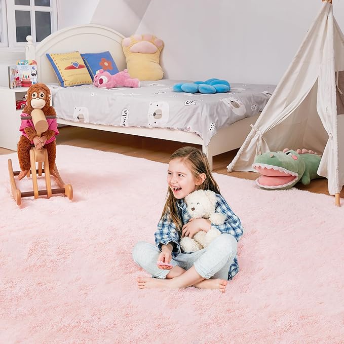 Ultra Soft Rug for Living Room, 4X6 Fluffy Shag Area Rug for Bedroom, Modern Shaggy Carpets Fuzzy Rug for Teens Dorm Nursery Home Decor Aesthetic, Upgrade Anti-Skid Durable, Pink