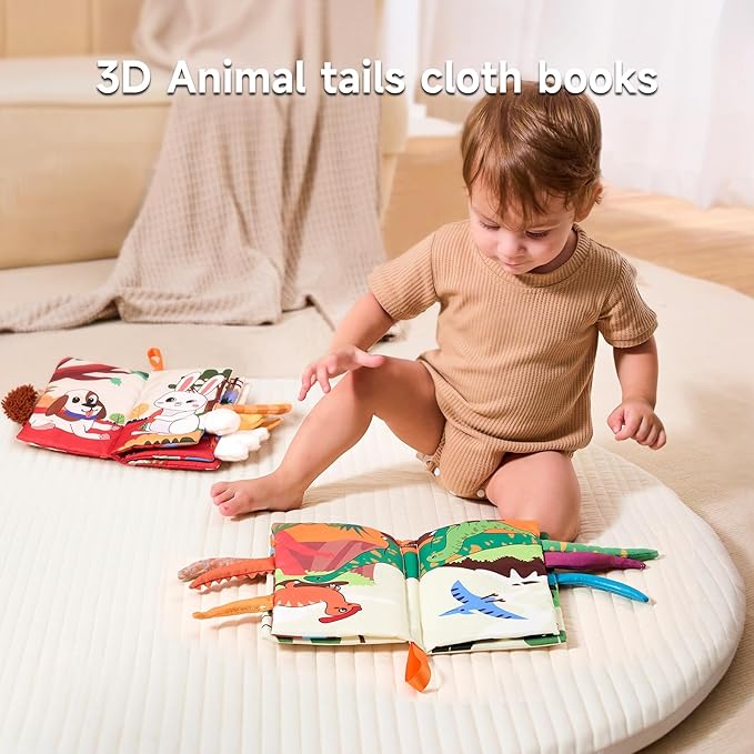 TUMAMA TK 2PCS Baby Books 0-6 Months, Soft Cloth Books for Babies Infants Toddler, Touch and Feel Crinkle Cloth Books 6 to 12 Months, Early Development Interactive Toys Gifts for Boys Girls