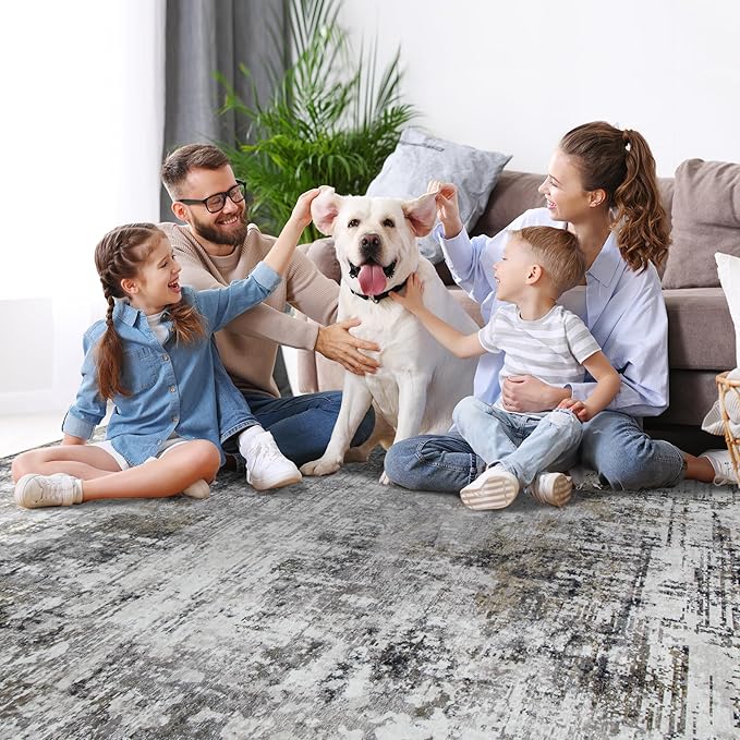 5x7 Area Rugs for Living Room Rug Washable: Modern Rug for Dining Room Bedroom Carpet Non Slip Low Pile 5 by 7 Indoor Abstract Nursery Home Office Black Gold