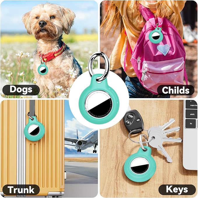 Upgrade Waterproof 2 Pack Airtags Holder with Apple Airtags Keychain, Hard PC Air Tag Case, Anti-Scratch & Shock Air tag Holder, Men's Women's Keyrings & Keychains-Blue+Mint Green