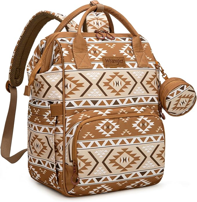 Wrangler Aztec Backpack Multifunction Baby Travel Bag with Changing Pad, Stroller Straps and Pacifier Case WG2204-91103TN