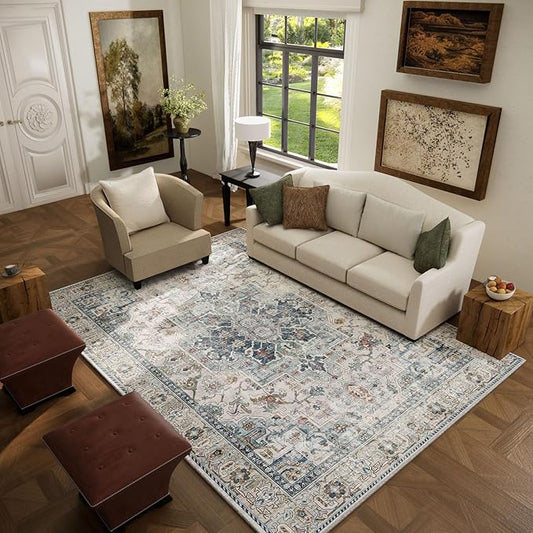 5x7 Area Rugs for Living Room: Washable Bedroom Rug Boho Vintage Rugs Stain Resistant Non Slip Low Pile Soft Lightweight Carpet for Kitchen Dining Room Farmhouse Nursery Kids Room Home Office