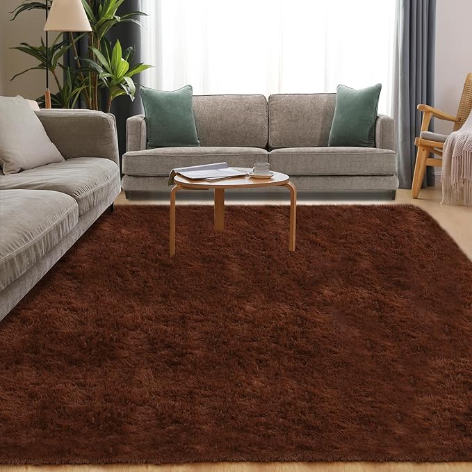 Area Rugs 8x10, Fluffy Rugs for Living Room, Ultra Soft Rugs for Bedroom, Non-Slip Indoor Carpet for Nursery, Kids Room, Playroom, Home Decor, Brown