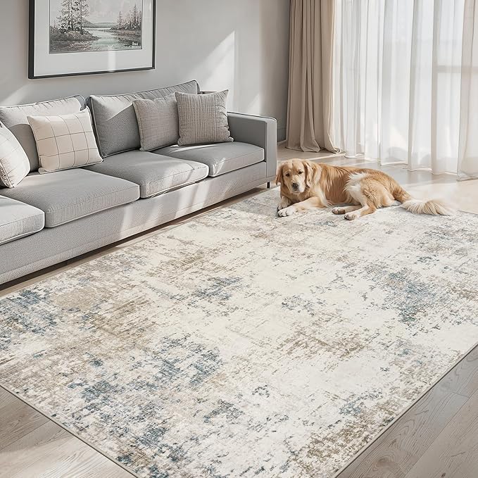 Area Rugs Living Room Rug - 5x7 Washable Modern Abstract Soft Neutral Non-Slip Carpet Large Indoor Floor Stain Resistant Thin Carpets for Bedroom Dining Room Farmhouse Nursery Home Office Multi