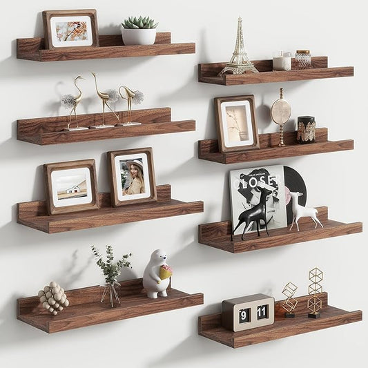 Floating Picture Ledge Shelves for Wall Set of 8, 16 Inch Wall Shelves with Lip Long Large Nursery Book Shelf for Toys Storage Kids Bookshelf Wall Mounted Living Room Bedroom Decor Frames