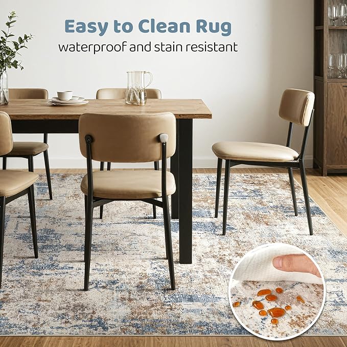 6x9 Area Rugs Washable Rug: Large Abstract Modern Soft Stain Resistant Indoor Floor Non Slip Accent Carpet for Living Room Bedroom Nursery Playroom Dining Room Office Dorm Home House Decor- Tan
