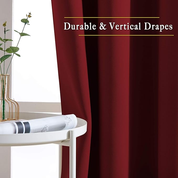 NICETOWN Burgundy Red Curtains 110 inches Long, Grommet Thermal Insulated Blackout Curtains Privacy Window Treatments Sound Reducing for Bedroom/Living Room, W66 x L110, 2 Panels