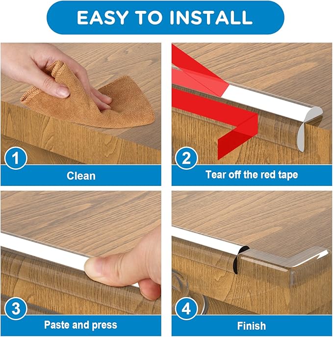Clear Corner Protectors,Corner Protector Baby Proofing 32.8ft(10M) with 4 Corners,Furniture Corner Guard & Edge Safety Bumpers,Soft Edge Protector with Strong Adhesive