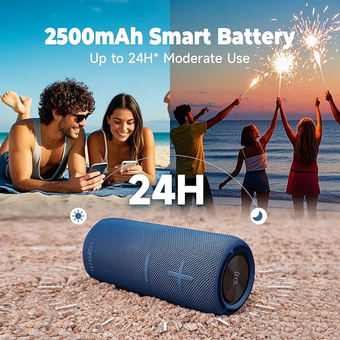 IPX7 Waterproof Bluetooth Speaker - 30W HD Sound, 8H Playtime, TWS Pairing, BT5.3, Portable for Pool/Beach/Shower, Blue Gift