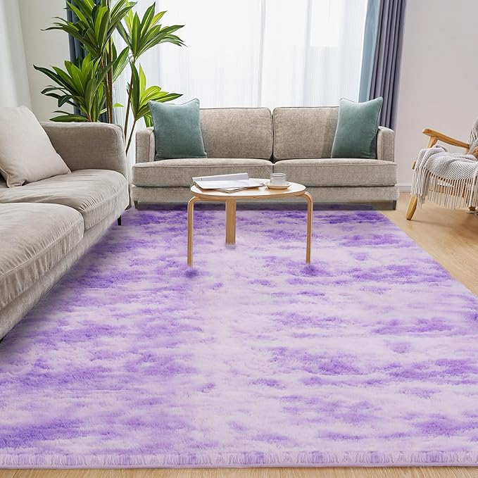 Luxury Area Rug, 6x9 Rugs for Living Room, Ultra Soft Rugs for Bedroom, Non-Slip Indoor Carpet for Nursery, Kids Room, Playroom, Home Decor, Tie-Dyed Purple